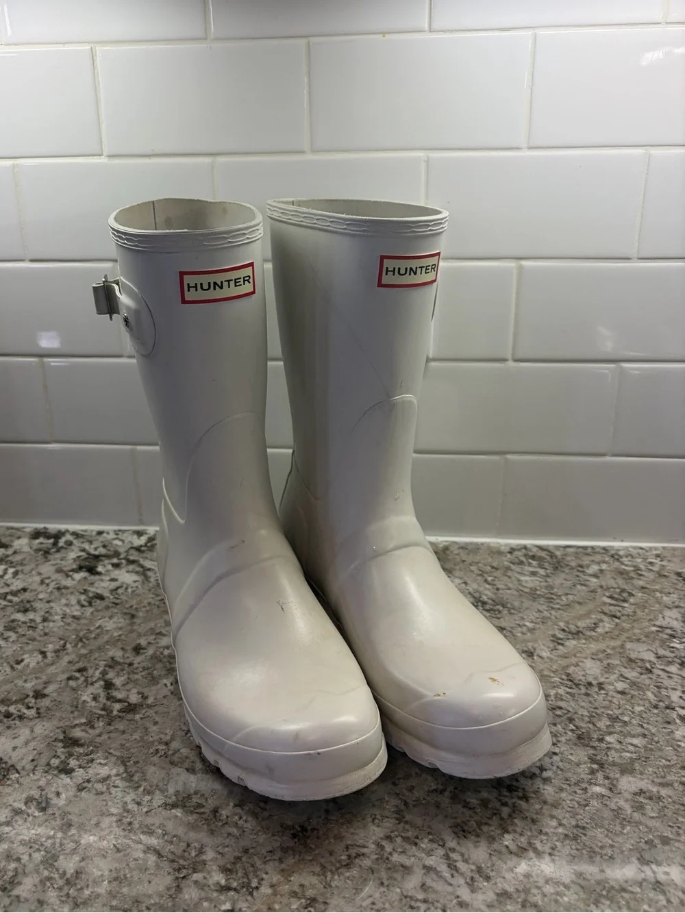 Hunter White Glossy Mid-Calf Rain Boots